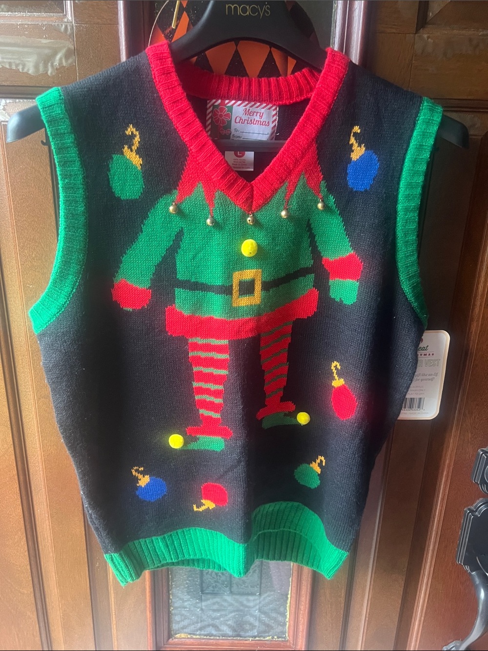 Merry Christmas Men's Black Elf Sweater Vest